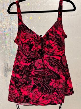 Women’s Hot Pink & Black Paisley Print Tankini Top